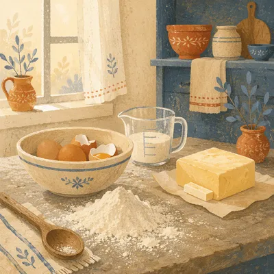 Rustic Baking Ingredients on Stone Counter