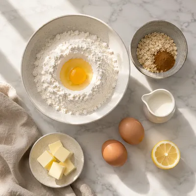 Overhead Baking Ingredients on Marble Counter