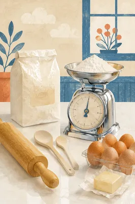 Bright Home Baking Ingredients on Kitchen Counter