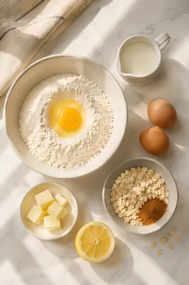 Overhead Baking Ingredients on Marble Counter