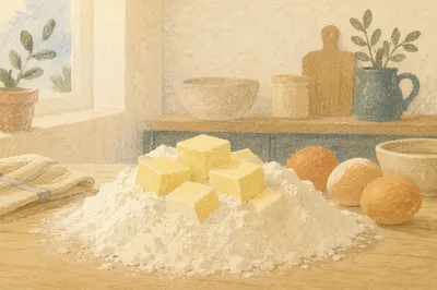 Homemade Baking Ingredients on Wooden Counter