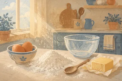 Sunlit Baking Ingredients on Kitchen Counter
