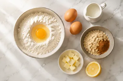 Overhead Baking Ingredients on Marble Counter