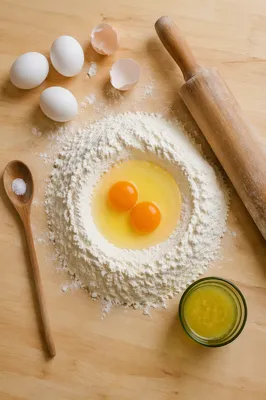 Overhead Baking Ingredients on Wooden Counter