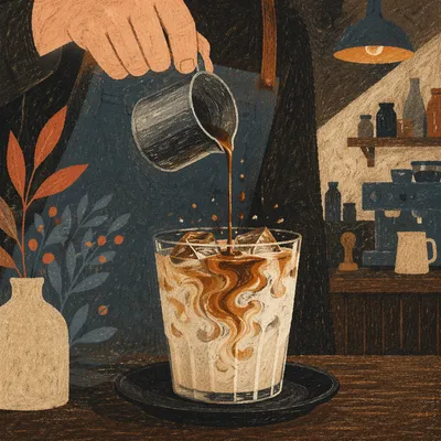 Barista Pouring Iced Latte Art Close-Up