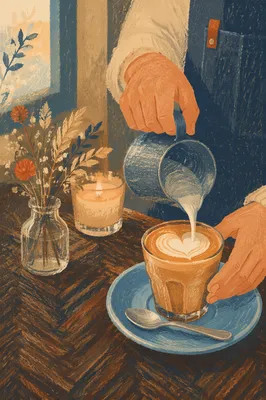 Barista Pouring Heart Latte in Cozy Cafe