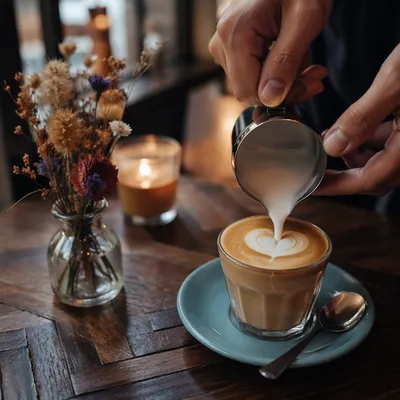 Barista Pouring Heart Latte Art Close-Up