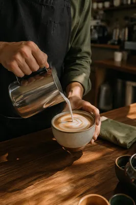 Barista Pouring Latte Art in Coffee Shop