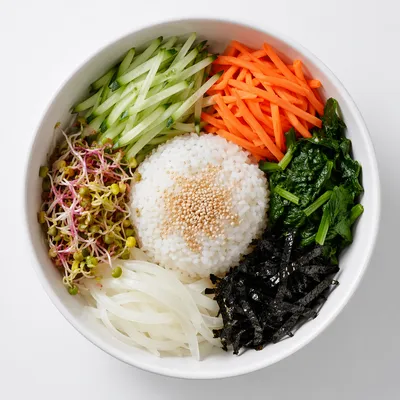 Colorful Korean Bibimbap Bowl Overhead