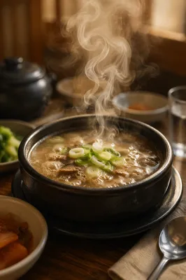 Steaming Hearty Soup in Cozy Restaurant