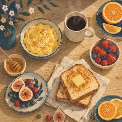 Rustic Overhead Breakfast Table With Coffee