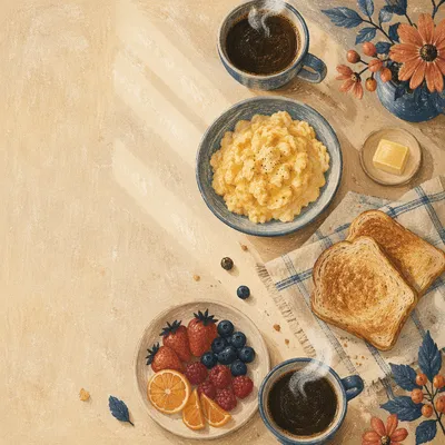 Rustic Overhead Breakfast Table with Coffee
