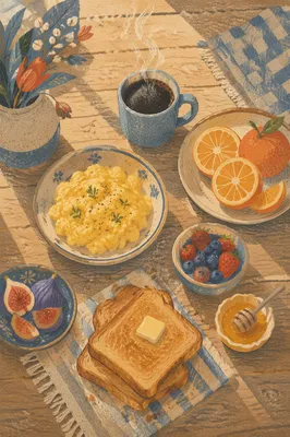 Rustic Overhead Breakfast Table with Coffee