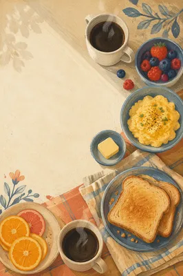 Rustic Overhead Breakfast Spread with Coffee