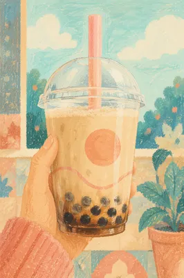 Pastel Bubble Tea Close-Up in Hand
