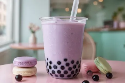 Pastel Bubble Tea Close-Up on Café Table