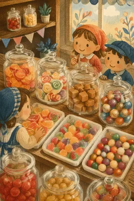 Colorful Candy Shop Jars in Warm Light