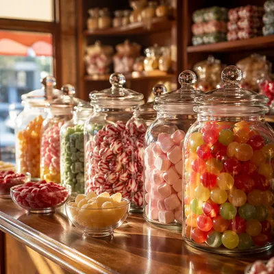 Nostalgic Candy Shop Jars in Sunlight