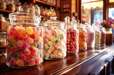 Old-Fashioned Candy Shop Jars Close-Up