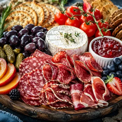 Rustic Charcuterie Board with Cheese and Olives