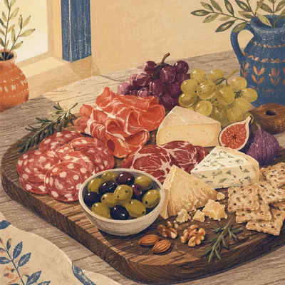 Rustic Charcuterie Board with Meats and Olives
