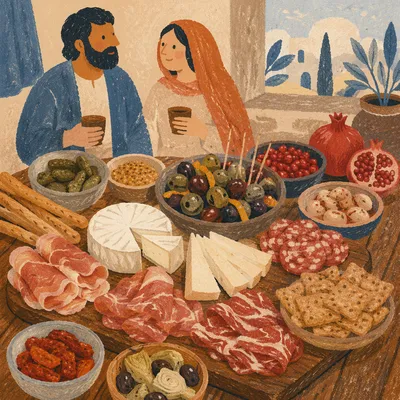 Rustic Charcuterie Board with Meat and Olives
