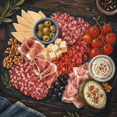 Rustic Charcuterie Board with Meats and Olives