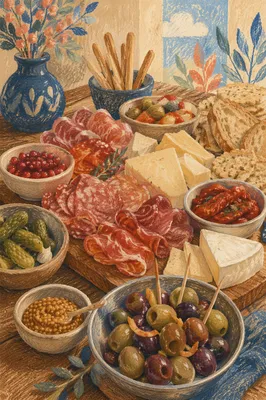 Rustic Charcuterie Board with Olives and Cheese
