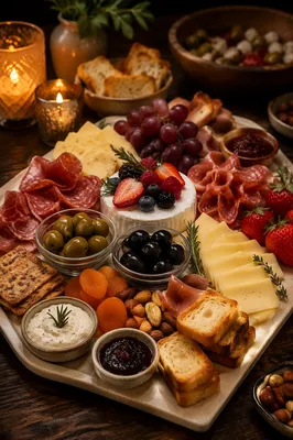 Abundant Charcuterie Board with Cheese and Olives