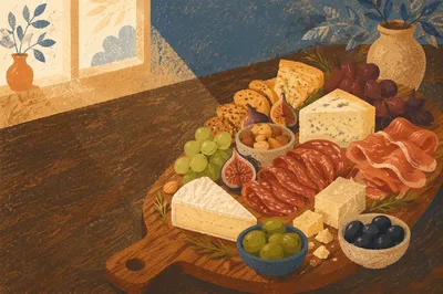 Artisanal Charcuterie Board with Cheese and Olives