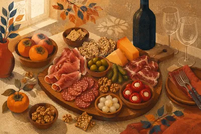 Rustic Charcuterie Board with Autumn Harvest