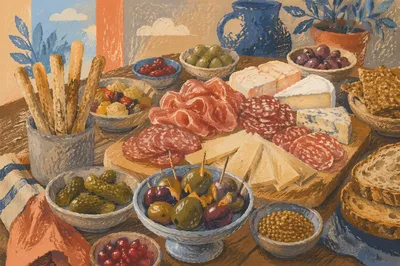 Rustic Charcuterie Board with Olives and Cheese