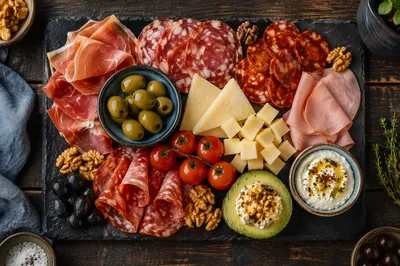 Rustic Charcuterie Board with Olives and Cheese