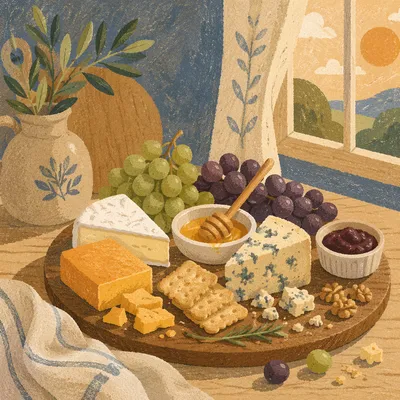 Rustic Cheese Board with Grapes and Honey