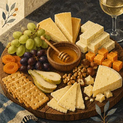 Rustic Cheese Board with Grapes and Honey