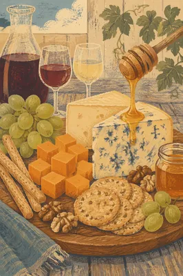 Rustic Cheese Board With Honey Drizzle