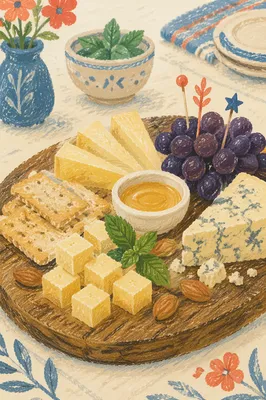 Rustic Cheese Board with Grapes and Honey