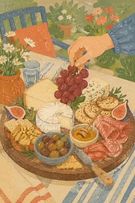 Rustic Garden Cheese Board with Grapes
