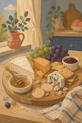Rustic Cheese Board with Grapes and Honey