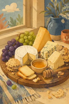 Rustic Cheese Board with Grapes and Honey