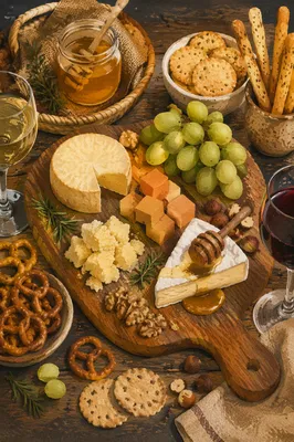 Rustic Cheese Board with Grapes and Honey