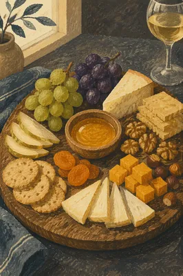 Rustic Cheese Board with Grapes and Honey