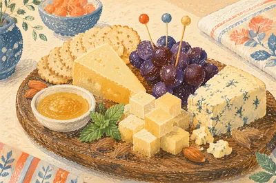 Rustic Cheese Board with Grapes and Honey