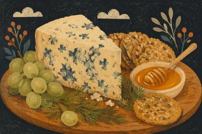 Artisanal Cheese Board with Grapes and Honey