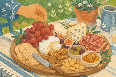 Rustic Garden Cheese Board with Grapes