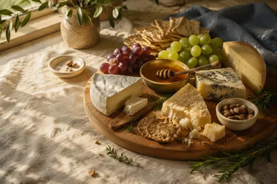 Rustic Cheese Board with Grapes and Honey
