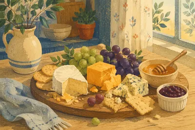 Rustic Cheese Board with Grapes and Honey