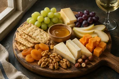 Rustic Cheese Board with Grapes and Honey