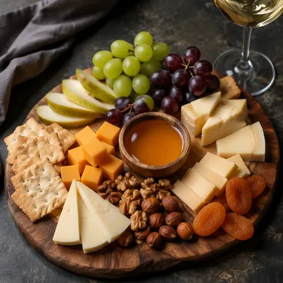 Rustic Cheese Board with Grapes and Honey