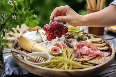 Rustic Garden Cheese Board With Grapes